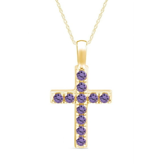 AFFY 14k Yellow Gold Plated 925 Sterling Silver Round Cut Simulated Alexandrite Cross Pendant Necklace With 18" Chain