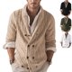 thumbnail image 5 of Cárdigan de punto para hombre, suéter de manga larga con solapa de color sólido para otoño e invierno, 5 of 6