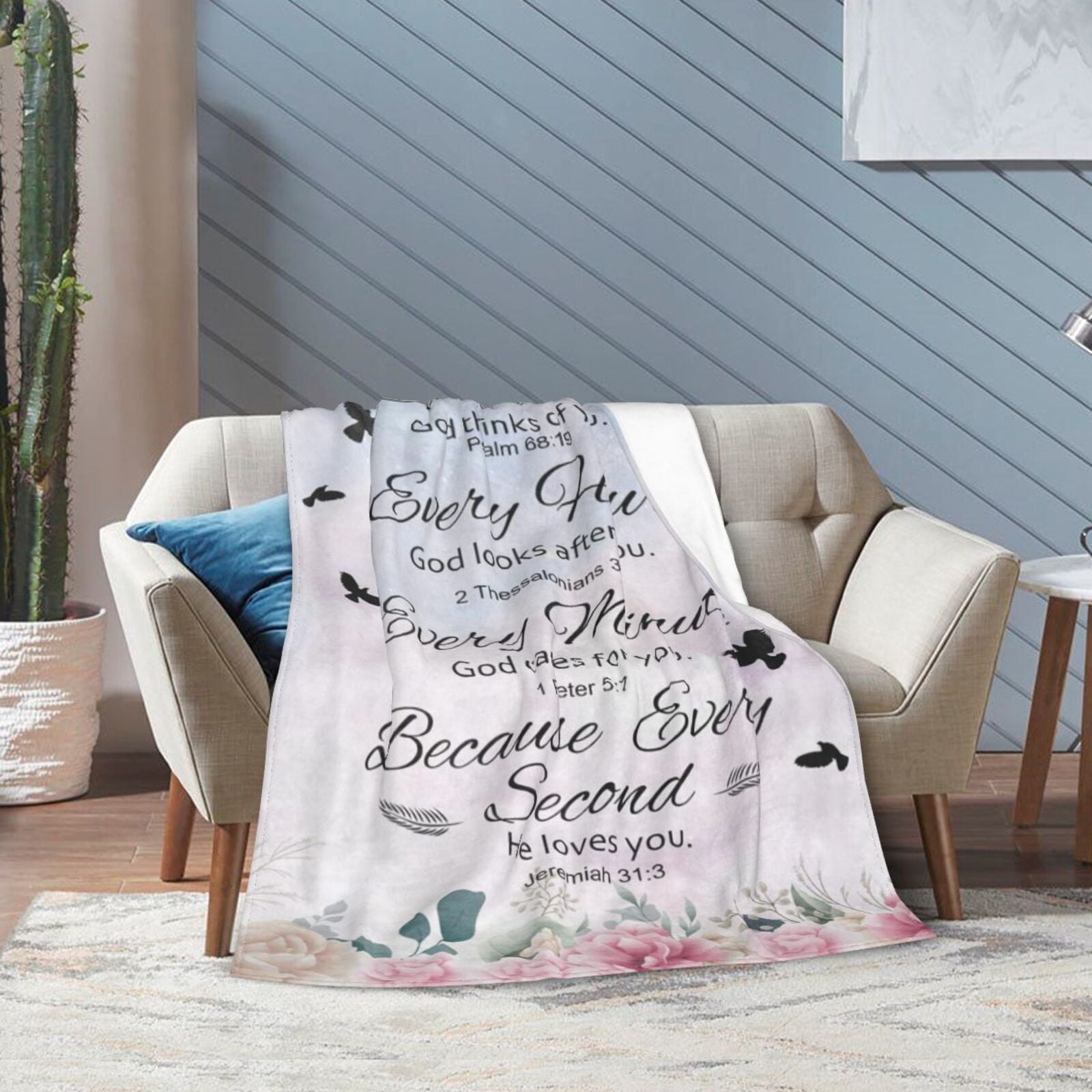 Wijzvio Religious Gifts For Women Throw Blanket Soft Fuzzy Fleece Blanket For Couch Bed Living Room Decoration 50"X40"