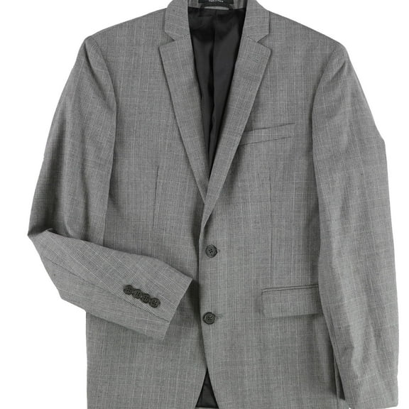 bar III Mens Glen Plaid Two Button Blazer Jacket, Grey, 38 Short