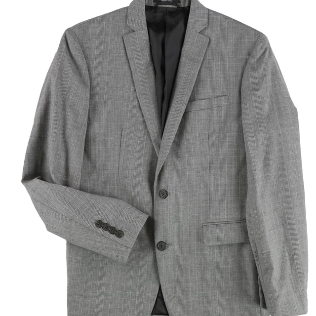 bar III Mens Glen Plaid Two Button Blazer Jacket, Gris, 38 Short