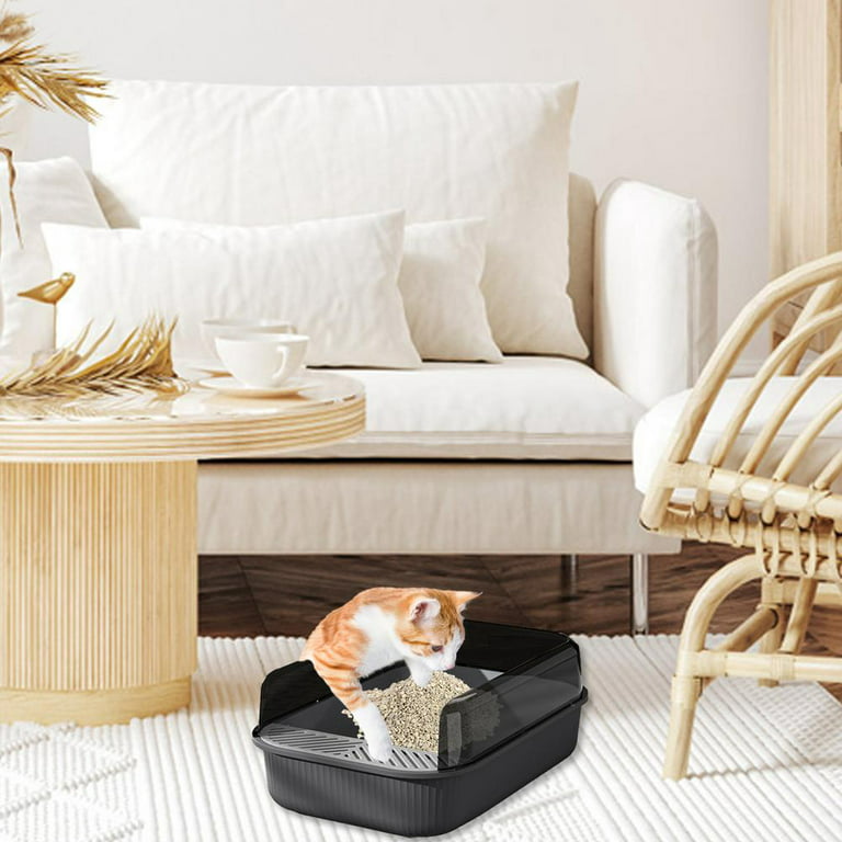 Cat Toilet Cat Litter Box Semi-Enclosed Sifting Litter Box With High Sides  Detachable Shallow Cat