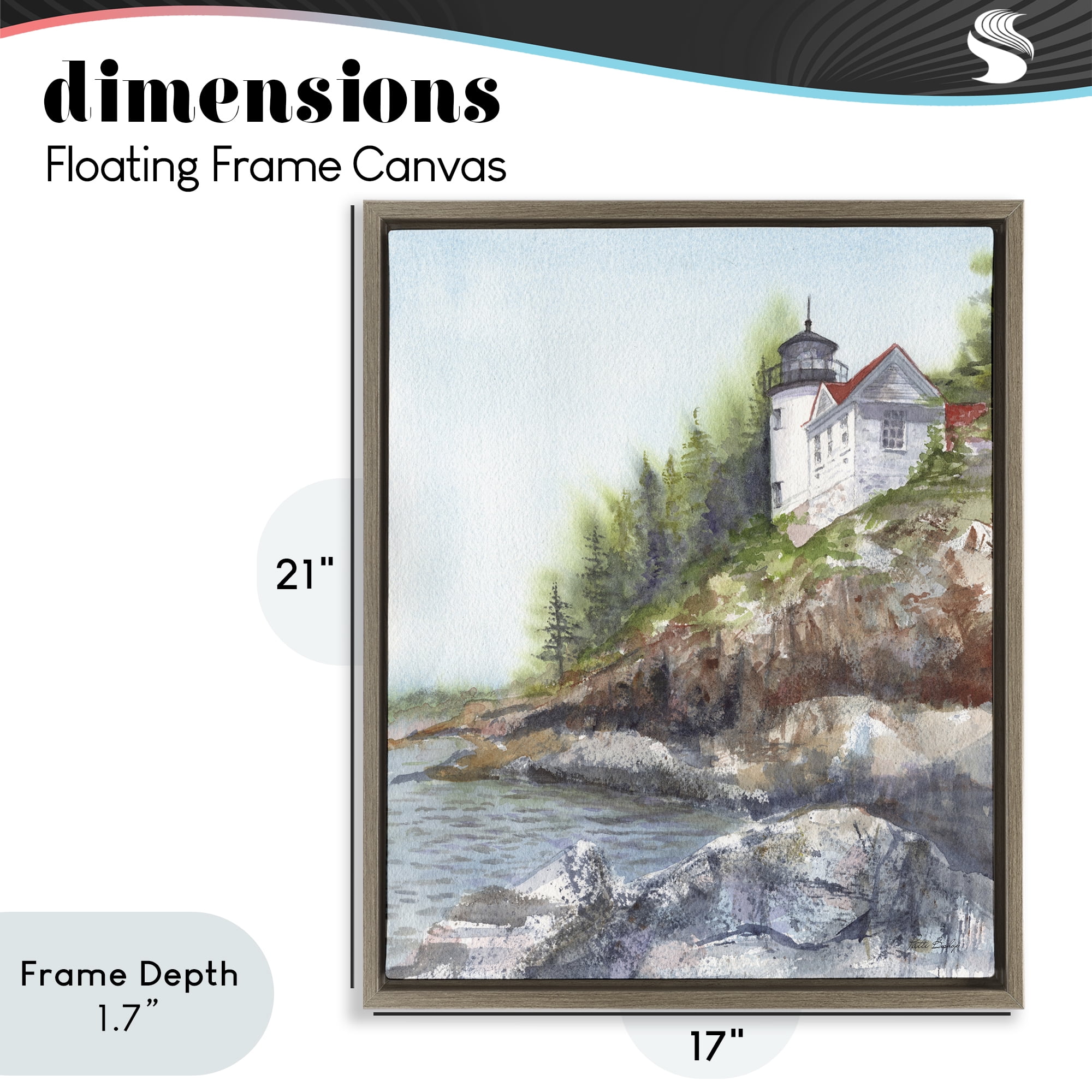 Stupell Industries Bass Harbor Lighthouse Brown Framed Floater Canvas Wall Art, design by Patti Bishop