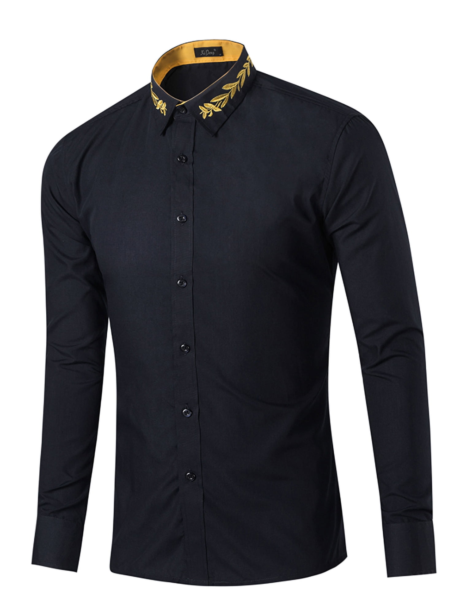 Men's New Fashion Long Sleeve Embroidery Slim Dress Shirt Youth Party Shirt Tops 