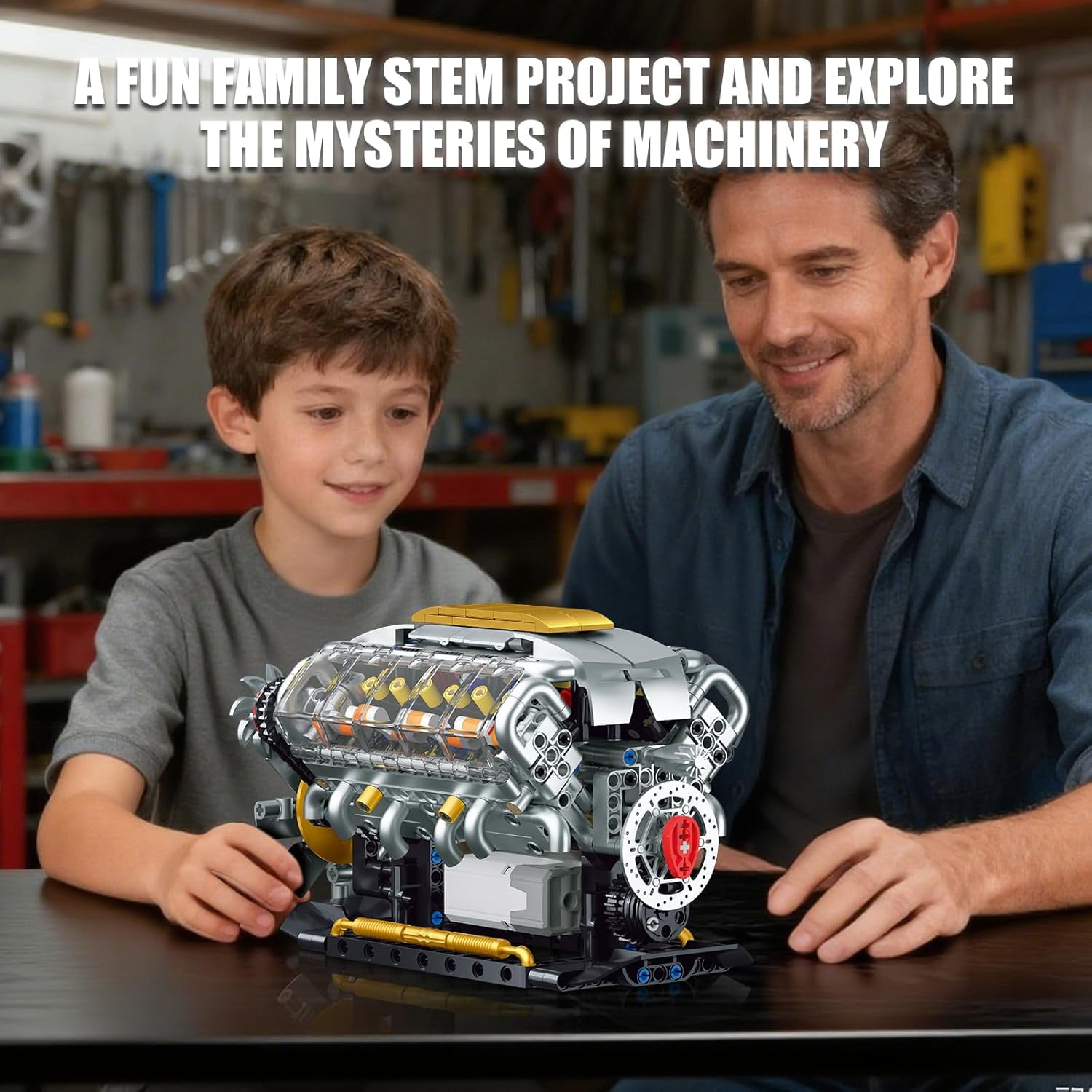 V8 Engine Model Kit that Runs, Build Your Own Mini Visible Car Motor, Physical Science Experiment Building Set for Adults & Teens, STEM Toy (703 PCS)
