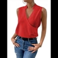 thumbnail image 2 of Camisetas Sin Mangas Plisadas para Mujer, Blusas Casuales Sin Mangas con Cuello en V, Camiseta Básica de Verano Rojo S, 2 of 7