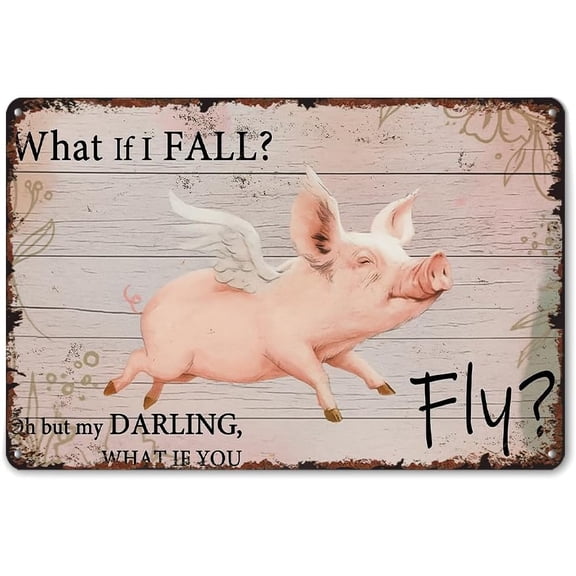 Flying Pink Pig Funny Vintage Metal Wall Sign 8x12 Inch Aluminum Tin Poster for Living Room Bathroom Kitchen Bedroom Patio Decor