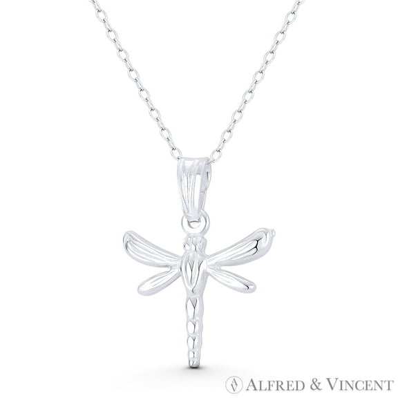 Dragonfly Insect Charm 25x19mm (1x0.75in) Pendant Animism Jewelry & Chain Necklace in .925 Sterling Silver