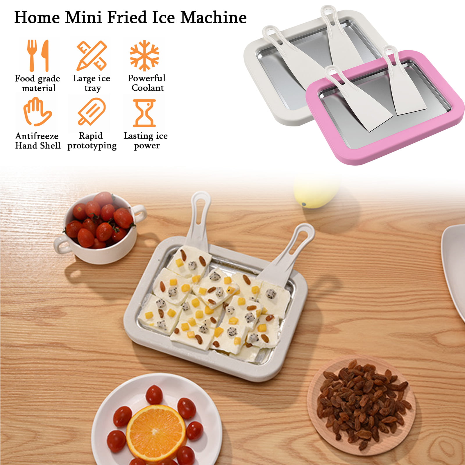 Instant Ice Cream Maker Pan with Rectangle Spade Rectangle Rolled Ice Cream Maker Fry Ice Cream Pan Tray for Healthy Homemade Scrambled Yogurt, 