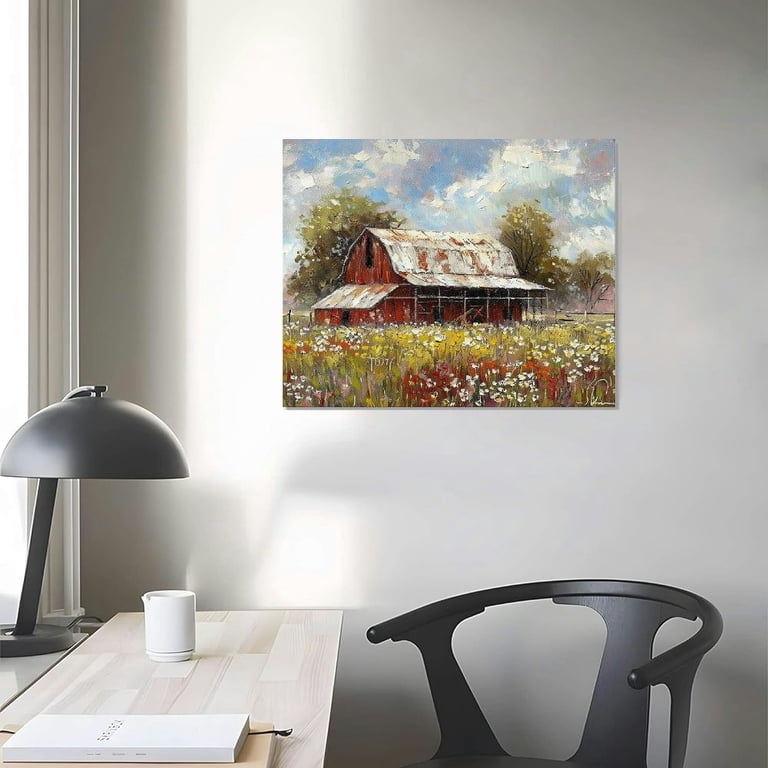 Vintage European Village Landscape Print - Rustic Farmhouse Wall Art Poster 12x16 Inch (Unframed)