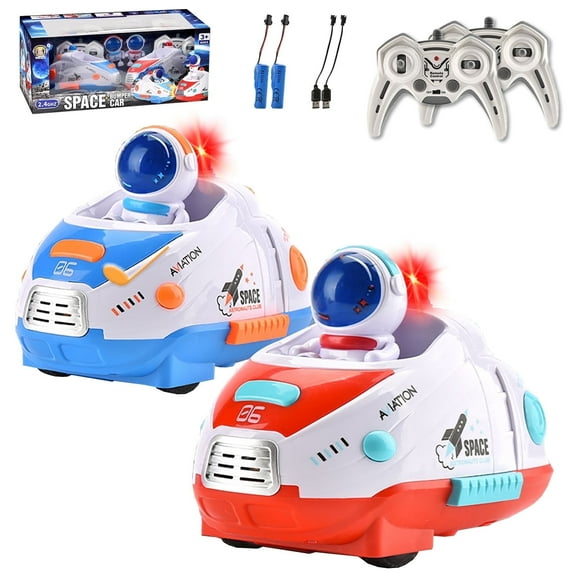 Kivdit 2 Pack Remote Control Bumper Cars,RC Ejecting Bumper Car with Lights & Music,Gifts for Boys Girls Kids,Red and Blue,Age 8 