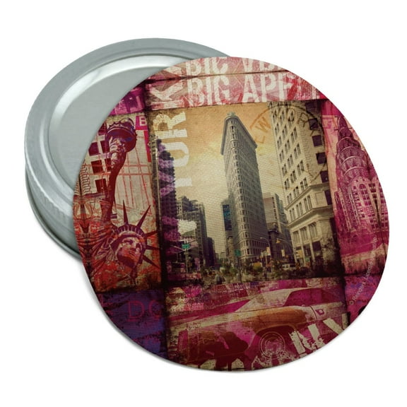 New York City Big Apple Art Collage Round Rubber Non-Slip Jar Gripper Lid Opener