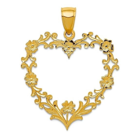 14k Yellow Gold Polished Large Floral Love Heart Pendant Necklace 33.3x33.8mm Pendant for Women