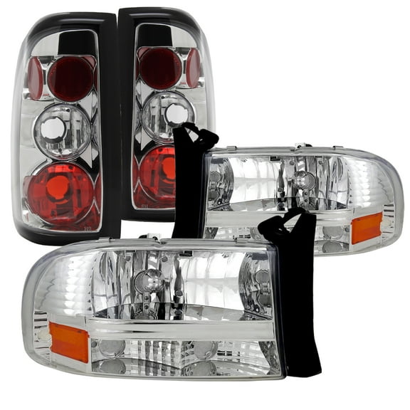 Spec-D Tuning Chrome Crystal Headlights   Tail Brake Lamps for 1997-2004 Dodge Dakota Left   Right Pair