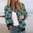 thumbnail image 2 of Chaqueta bomber con temática de Halloween para mujer, con lindos fantasmas, murciélagos y estampado de luna, informal, ligera, con cremallera, 2 of 5