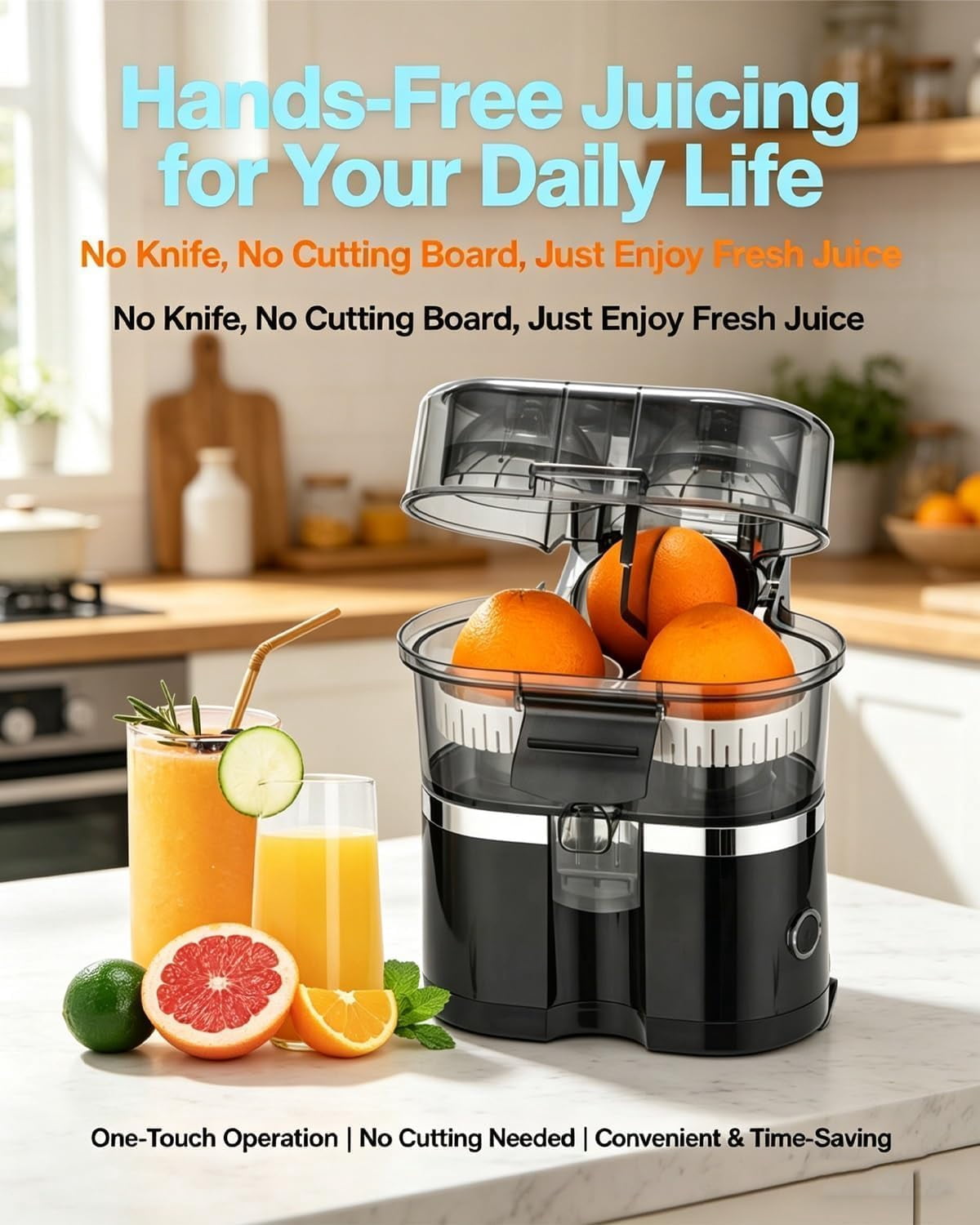 Dual-Head Automatic Citrus Juicer, Electric Juicer Machines with Double Head and Built-In Fruit Cutter, 100w Automatic Orange & Lemon Squeezer, For Home Detachable & Easy to Clean (Black)