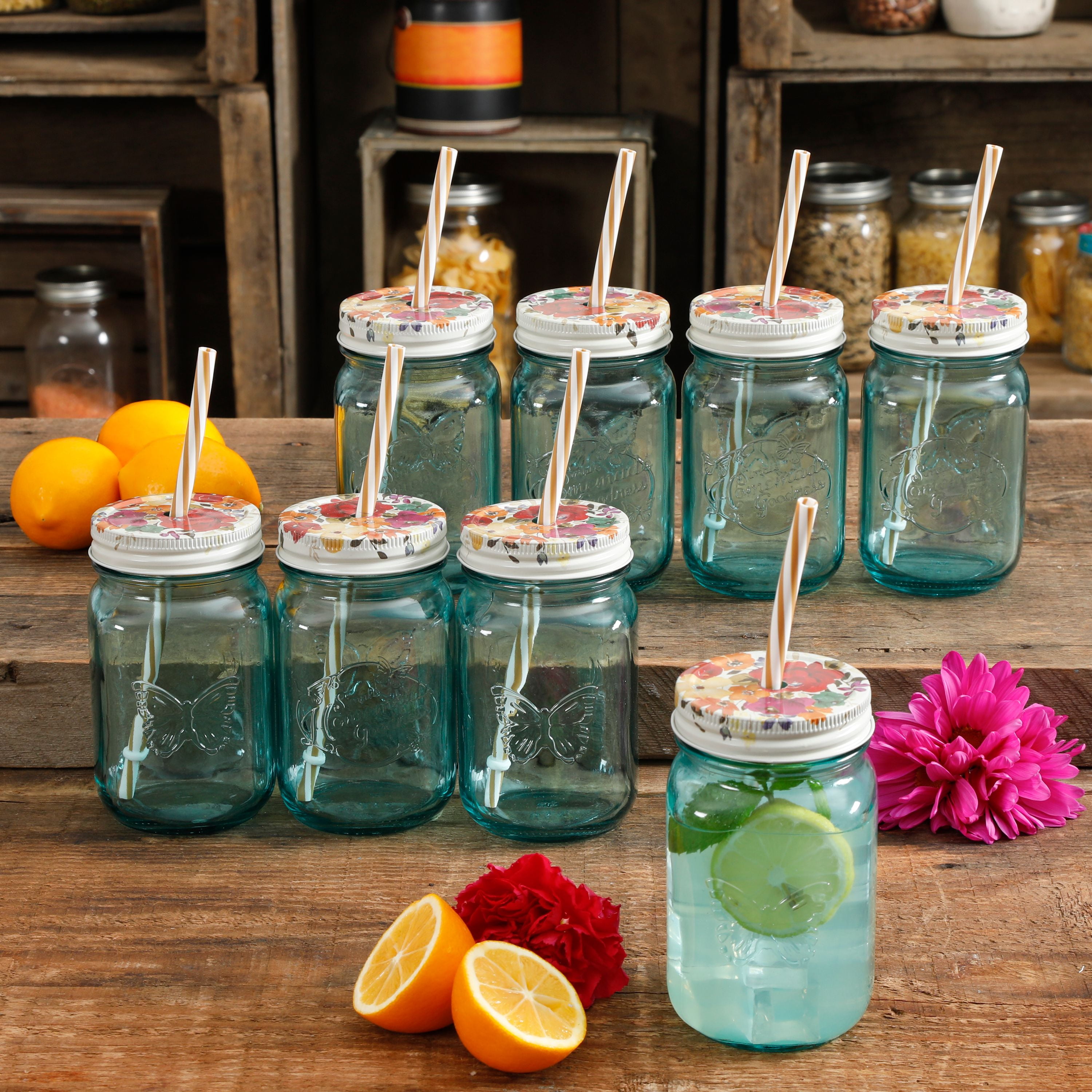 The Pioneer Woman 16oz Teal Mason Jars, Set of 8
