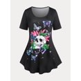 thumbnail image 1 of Camiseta de Talla Extra con Estampados de Calaveras y Mariposa Rosegal  Camisetas tallas grandes, 1 of 5
