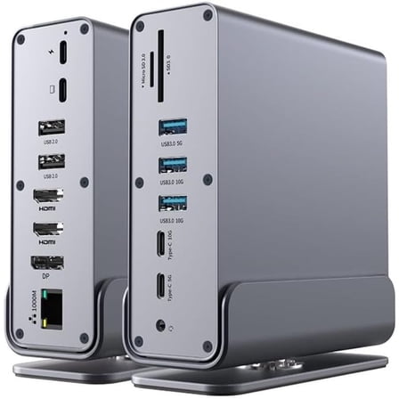 15 ports, USB C, 2 DP and 1 HD, Laptop dock, PD 100W, 6 USB A/C, Ethernet, SD and TF, Audio
