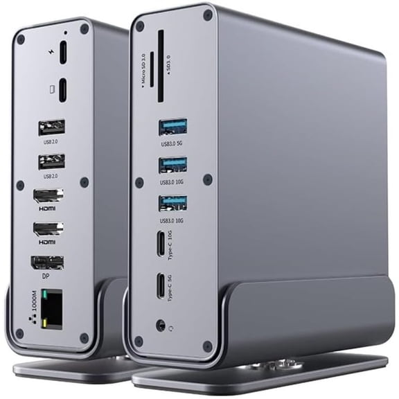 15 ports, USB C, 2 DP and 1 HD, Laptop dock, PD 100W, 6 USB A/C, Ethernet, SD and TF, Audio