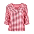 thumbnail image 7 of Edvintorg Womens Tops Plaid Printed V Neck 3/4 Sleeve Loose Casual Shirts Summer Clothes for Women Red XXL, 7 of 7