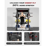 Mikolo Smith Machine Home Gym, All-in-One Power Rack with Smith Cage and Functional Trainer, Squat Rack with 2:1 Dual Pulley Cable System and Extended Forward Reach, Vertical Leg Press