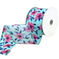 thumbnail image 3 of Printed Spring Magnolias Wired Ribbon, 2-1/2-inch, 10-yard, Aqua, 3 of 3