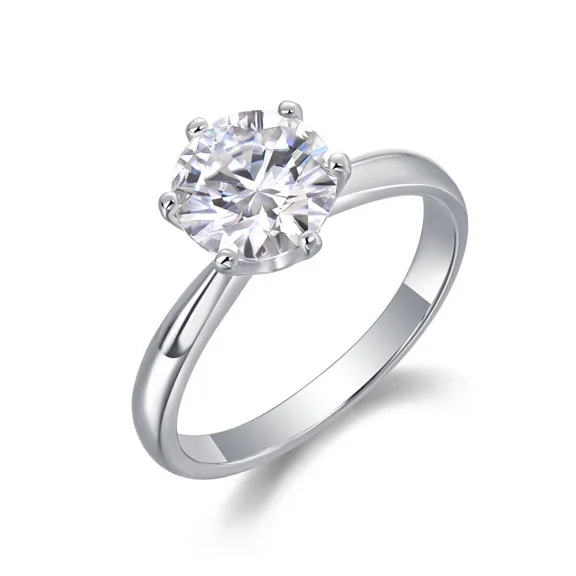 Real Round Cut Lab Certified Moissanite Solitaire Ring 925 Sterling Silver