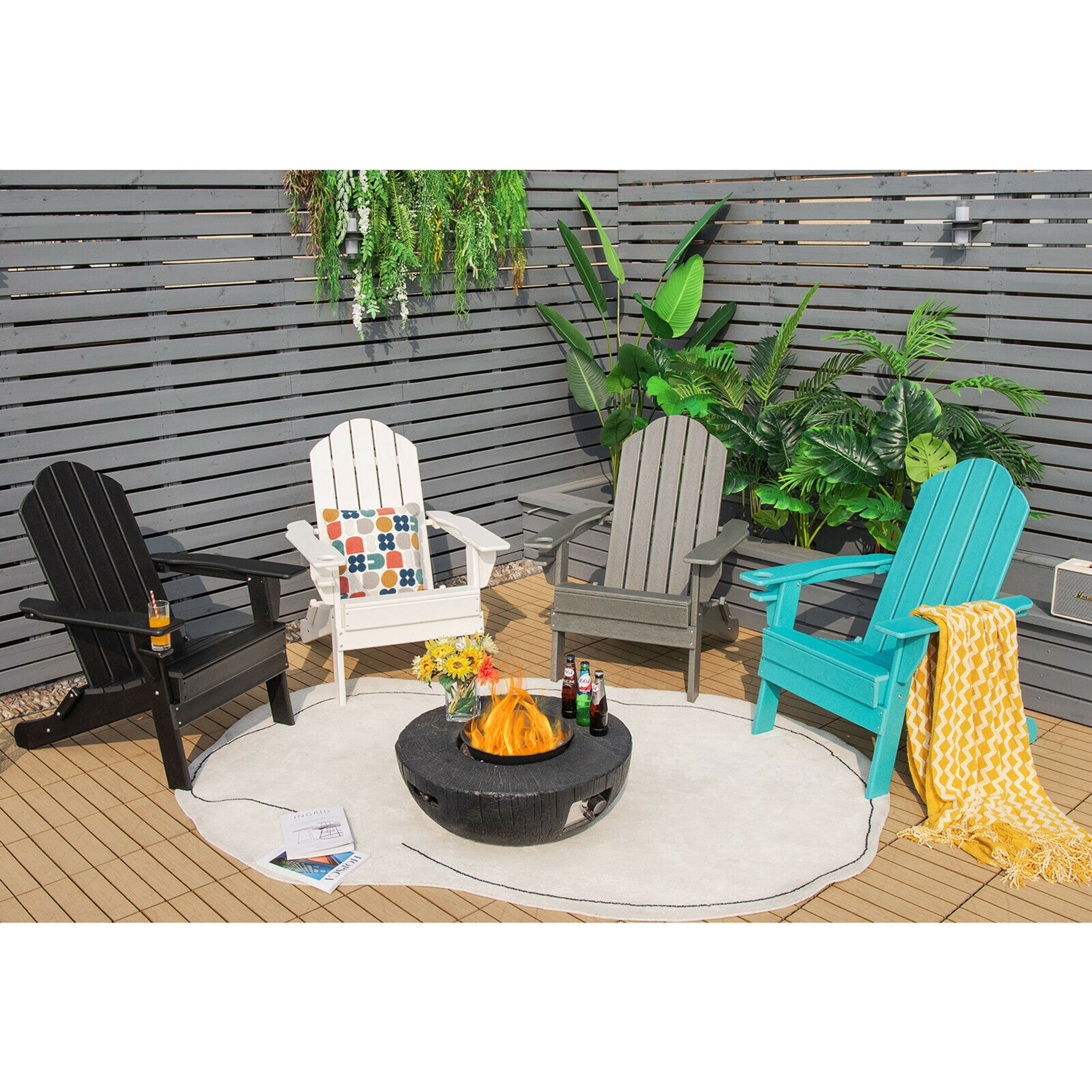 Gymax 2PCS Patio Folding Adirondack Chair Weather Resistant Cup Holder Yard Grey