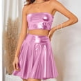 thumbnail image 6 of Women's Two Piece Set Metallic Skirt And Crop Top Sleeveless Tube Top Mini Flared Skater Skirt Shiny Liquid Outfit For Rave Party Clubwear Festival Dance Performance, 6 of 7