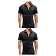 thumbnail image 3 of Minnieouse Camisa de mezclilla delgada para hombre, manga corta, estilo americano, cierre de botones, ajuste muscular, ropa informal, camiseta de Type7 NO7, 3 of 6