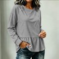 thumbnail image 2 of Lmnyox Women's Sweatshirts Crew Neck Solid Color Peplum Long Sleeve Pullover Fall Fashion Sweatshirts, 2 of 6