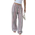 thumbnail image 3 of Women's Striped Elastic Waist Drawstring Loose Wide Leg Floor Length Casual Pants Gray Striped L, 3 of 10