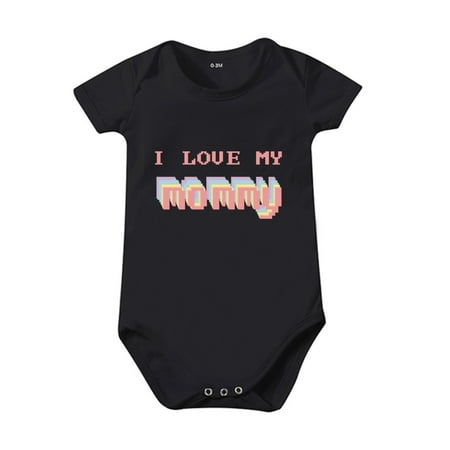 

Unisex Baby Onesie Clothing Cartoon Color Printing I LOVE MY MOMMY Print Short Sleeve Crawl Romper Clothes Summer Solid Color 0 To 24 Months Kids
