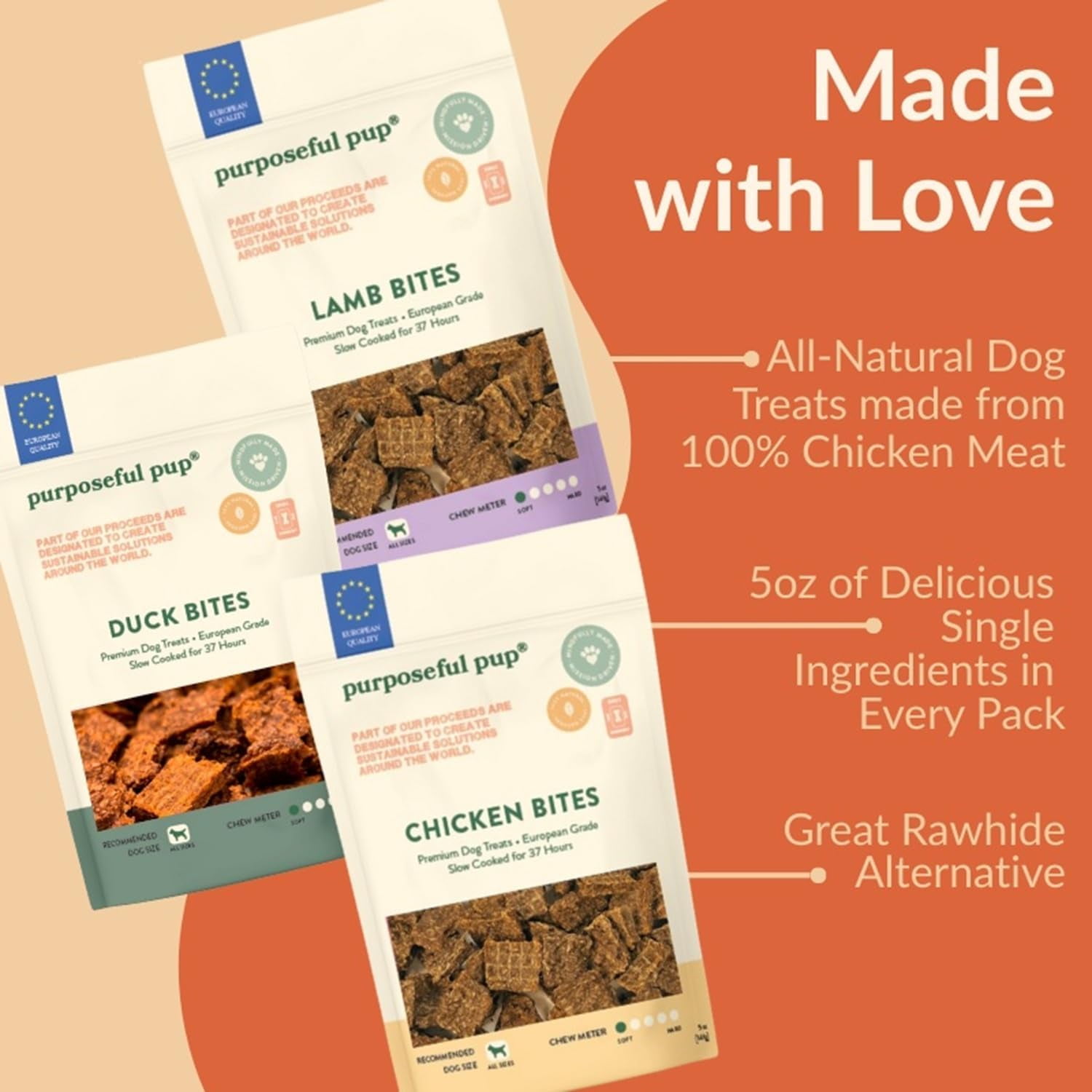 Purposeful Pup, Trio Bite-size Dog Treat Bundle - 3 Packs Premium European Quality