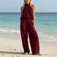 thumbnail image 3 of Gytharion Women's 2 Piece Outfits Summer Fashion Casual Sets Soild Color Sleeveless Halter Tops with Loose Wide-leg Long Pants, 3 of 6