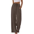 thumbnail image 2 of Wiholl Wide Leg Pants for Women Linen Pants Palazzo Drawstring Elastic Waist Trousers with Pockets Fall Beach Vacation Clothes, 2 of 8