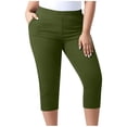 thumbnail image 3 of MLQIDK Pedal Pushers for Women Yoga Leggings Dressy Casual Knee Length Elastic Waist Cropped Pants Trendy Summer Plus Size Yoga Capri Pants with Pockets Army Green XL, 3 of 6