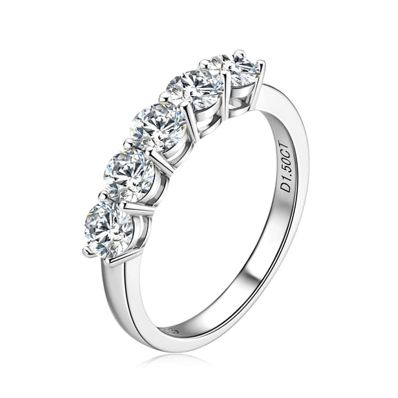 AEHIO 5 Stone Moissanite Eternity Wedding Band 1.5cttw D Color Lab Diamond Gold Plated Silver Rings for Women with Certificate