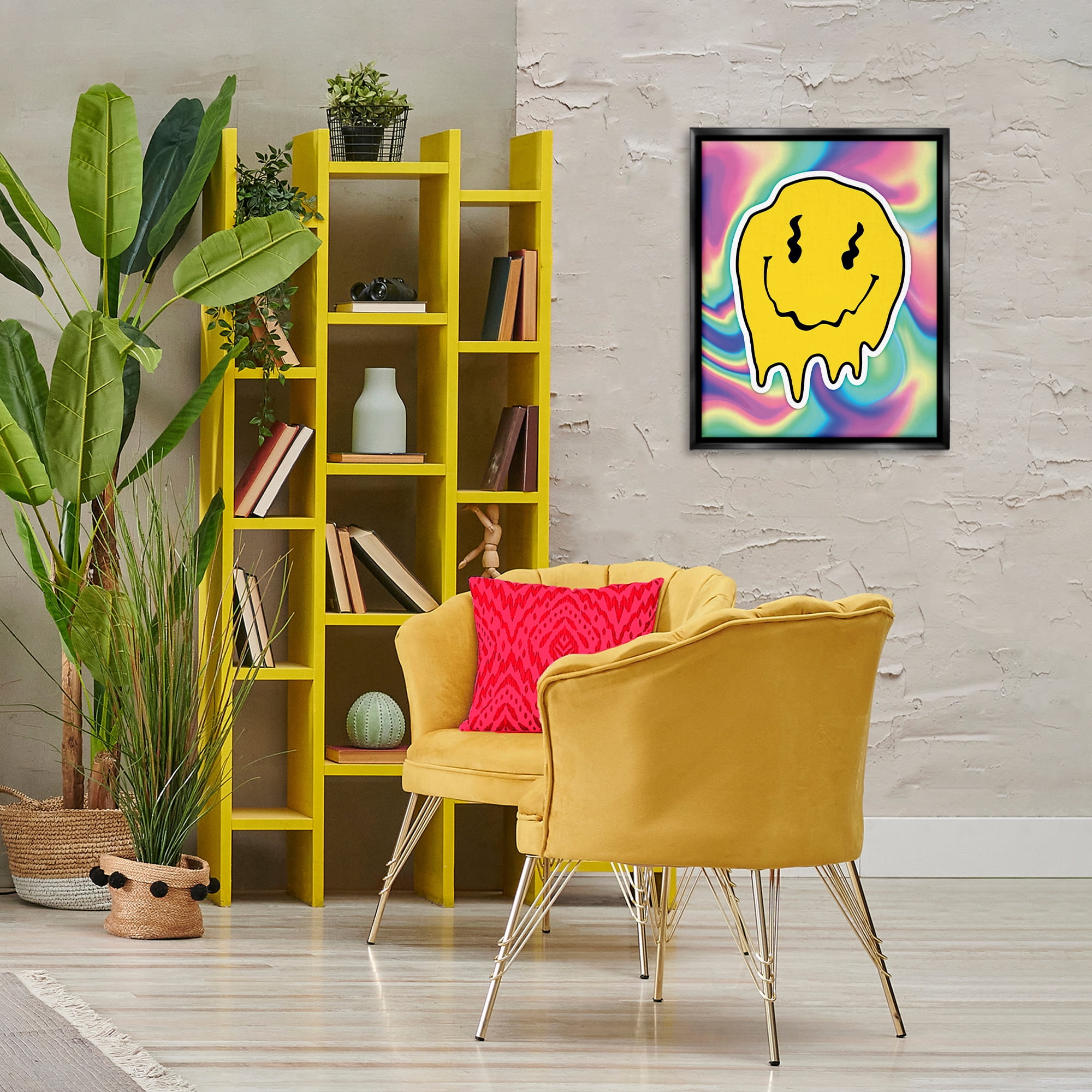 Stupell Industries Abstract Melting Smiley Abstract Painting Black Floater Framed Canvas Art Print Wall Art, 17 x 21