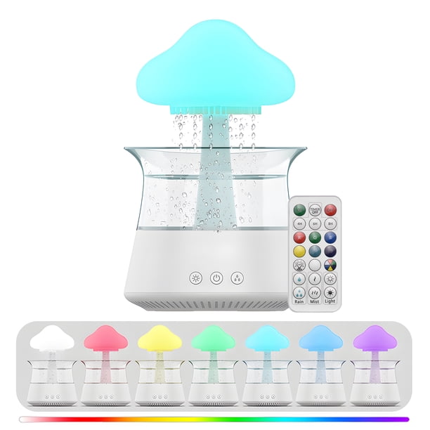 Humidificador de nube de lluvia, goteo de agua, temporizador 5H, difusor de aceites esenciales de aromaterapia con 7 luces LED nocturnas, 300 ml, humidificador ultrasónico de sonidos de lluvia con con