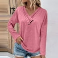 thumbnail image 2 of LEAVINGSUO Long Sleeve T-Shirt Women's Fashion Solid Loose T-Shirt Long Sleeves Blouse V-Neck Casual Tops, 2 of 5