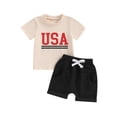 thumbnail image 2 of Aojekbee Baby Boy Girl 4th of July Outfits, Letter Print Short Sleeve Tops + Elastic Waist Shorts Independence Day Set for Infant Toddler, 2 of 10