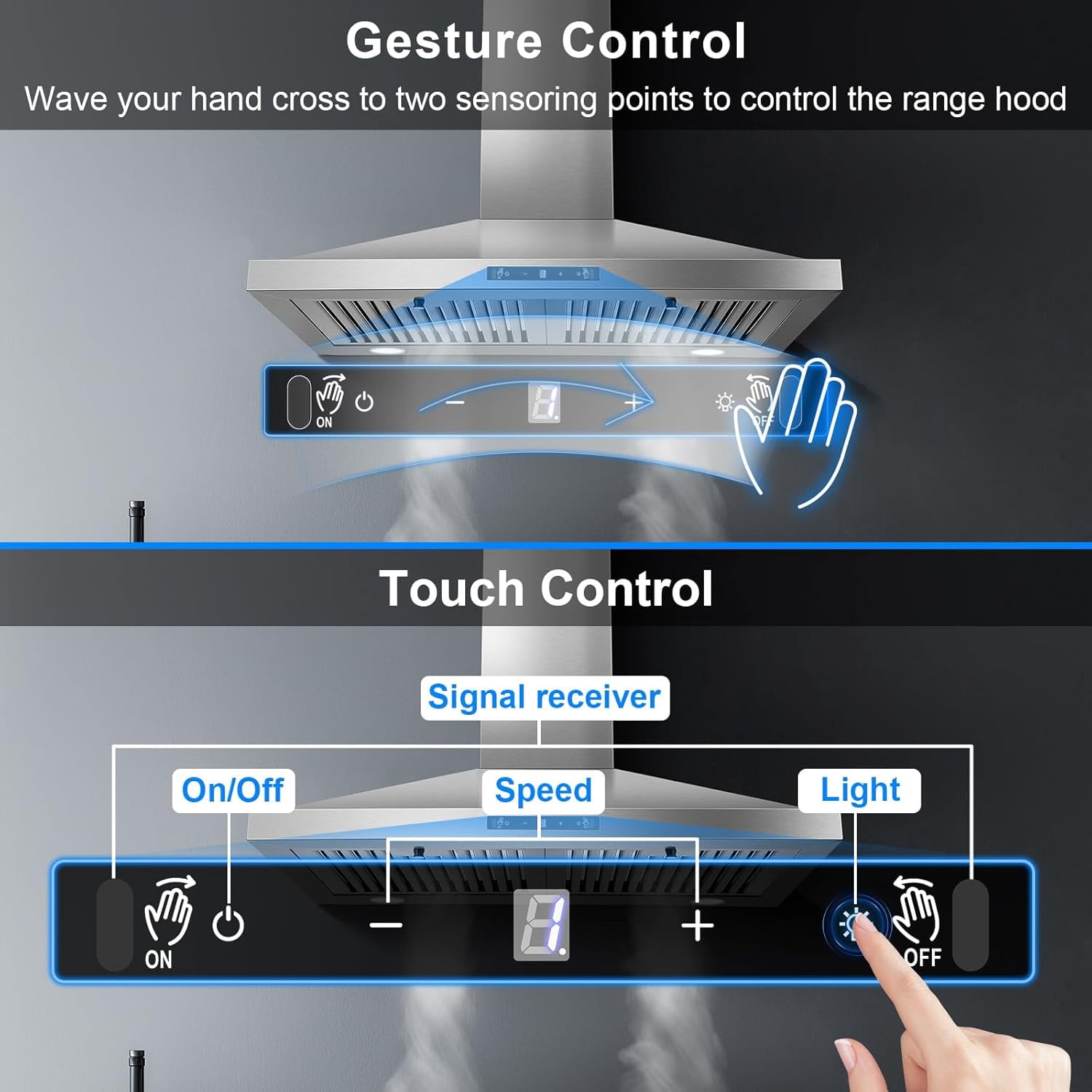 Wall Mount Range Hood 30 inch, Ducted/Ductless Range Hood with Gesture Sensing & Touch Control, Kitchen Hood 30 inch 450CFM, Vent Hood w/Stainless Steel Baffle Filters, 3 Speed Fan