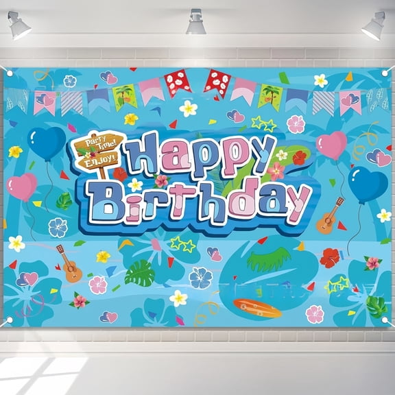 Tropical Beach Happy Birthday Backdrop 5x3FT, Summer Palm Tree Seashell Starfish Hibiscus Birthday Banner, Hawaiian Luau Party Photo Booth Background Decor for Kids Adults Birthday Party Supplies