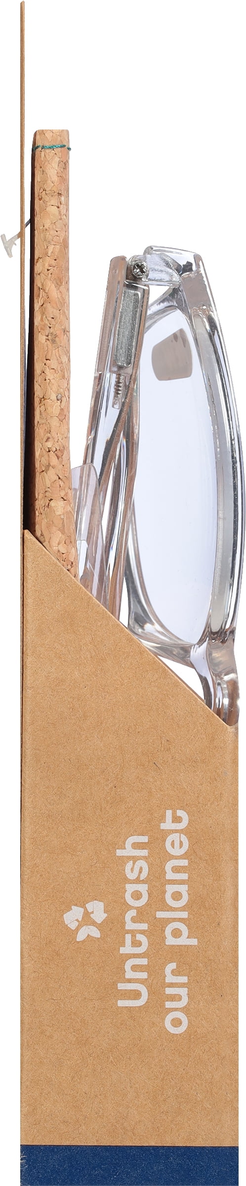 (2 pack) B.E Bio Eyes Mens Rectangular Reading Glasses Made from Recycled Plastic Ewan +1.25 in Crystal