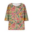 thumbnail image 4 of successthop Floral Blouses for Women Plus Size Crinkle Textured 3/4 Sleeve Clothes Crewneck Casual Print Pullover Shirt, 4 of 5