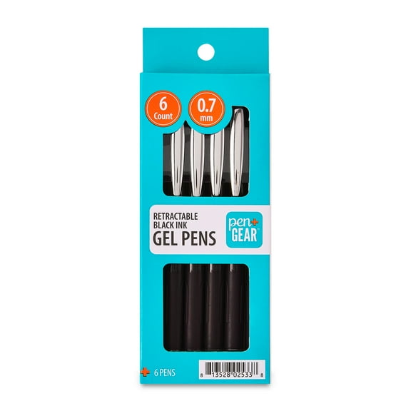 Pen+Gear Retractable Gel Ink Pens, Medium Point, 0.7mm, Black, 6 Count