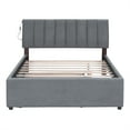 thumbnail image 4 of Teddy Fleece Upholstered Platform Bed with Trundle and LED Light, Wooden Bed Frame with Stripe Headboard, Smarter LED Bed Frame with Slats Support for Bedroom,Apartment,Guest Room, No Box Spring Need, 4 of 7