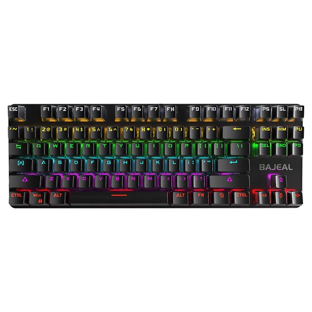 BAJEAL BAJEAL K200 87-Key RGB Gaming Keyboard with Blue Switches, Ergonomic Design, and Durable Two-Tone Keycaps, Includes Key Puller and Extra Shafts